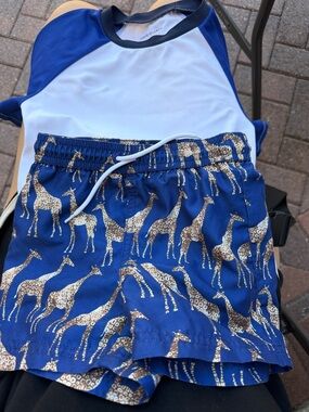 Jac + Jack Navy and Tan Patterned Swim Shorts